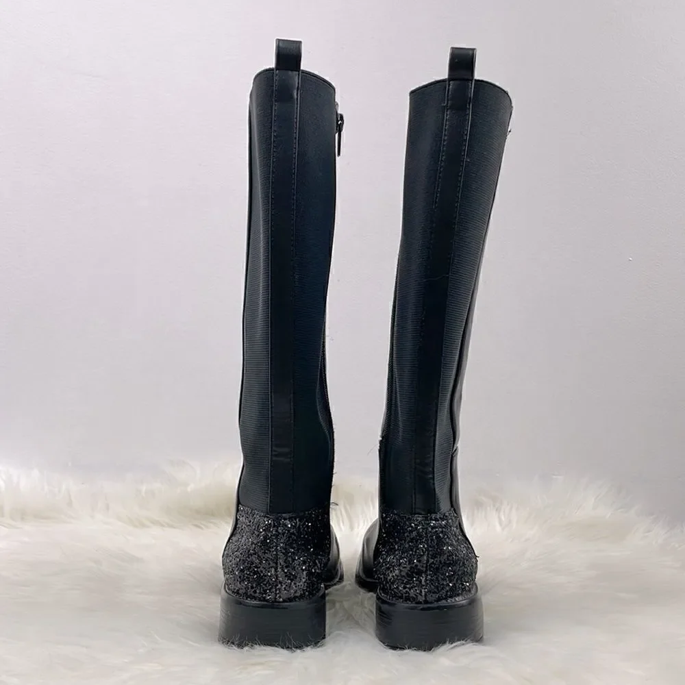 Steve Madden | girls tall glitter boots 4.0 jjosette black with cheetah …